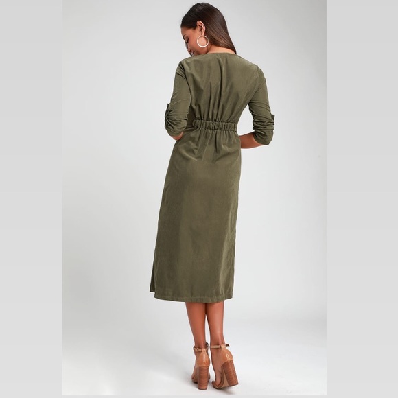 LULU’s Pull Me Close Green Suede Button-Up Dress - Picture 13 of 13